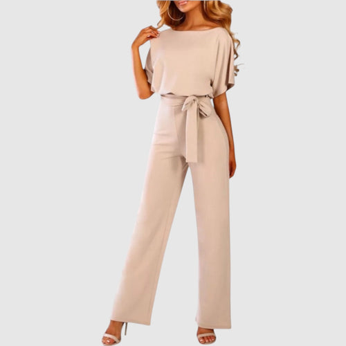 Maud | Dames Chique Jumpsuit V-Hals | Wijde Pijpen met Korte Mouwen