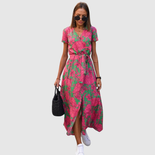 Jolijn | Dames Kleurrijke Jurk | Midi met V-hals