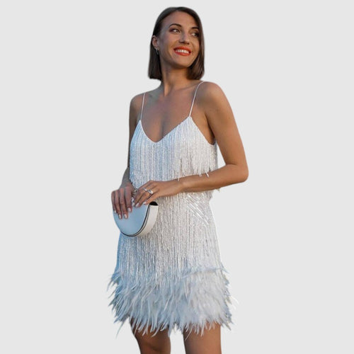 Lieve | Dames Cocktailjurk met Franjes | Mini Jurk voor Feesten en Gala's