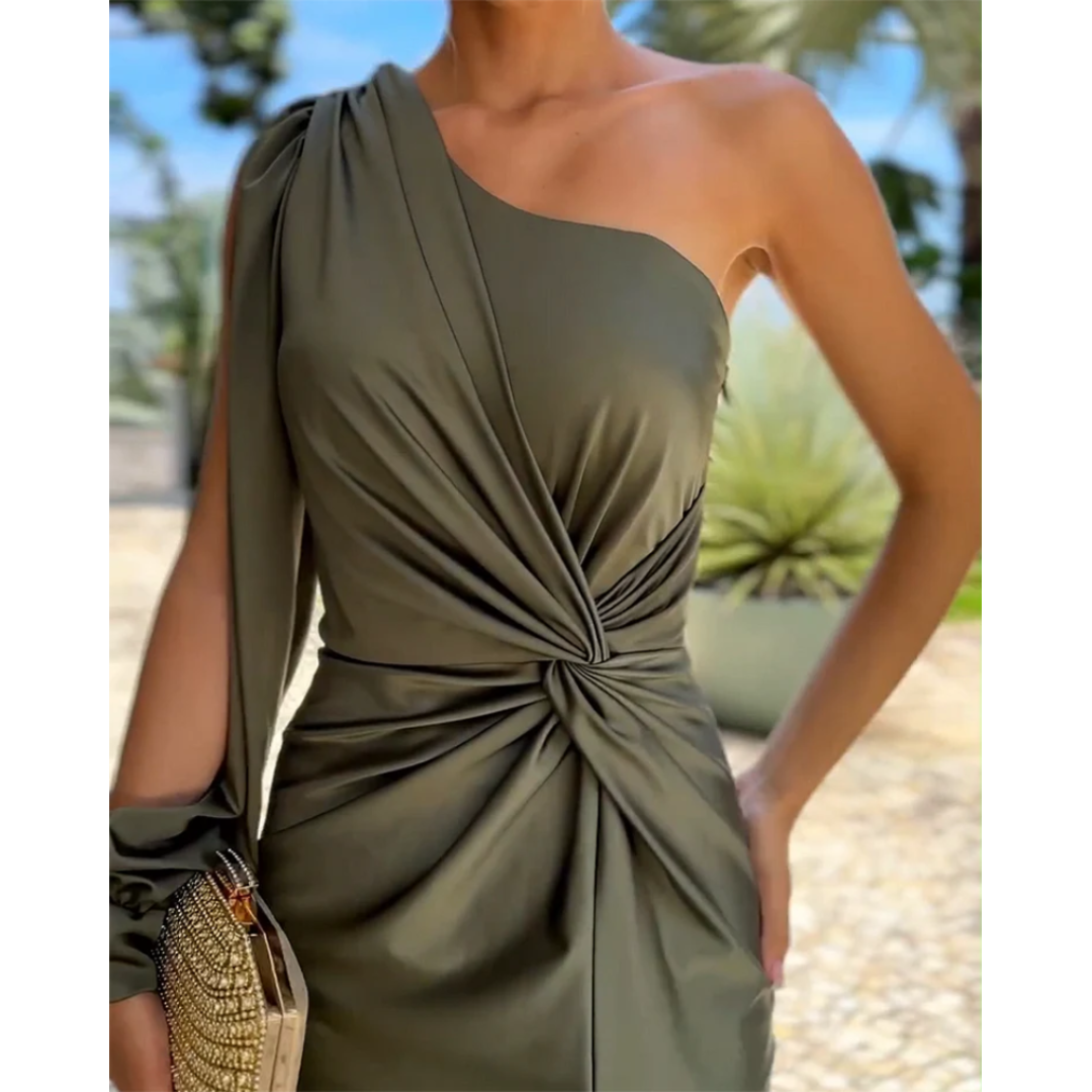 Sanne | Dames Effen Jurk met Zijsplit | Maxi met Open Mouw