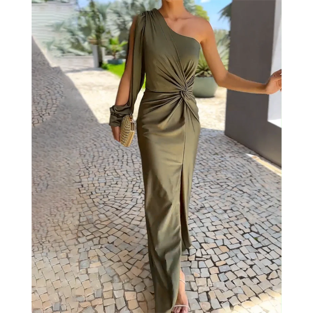 Sanne | Dames Effen Jurk met Zijsplit | Maxi met Open Mouw