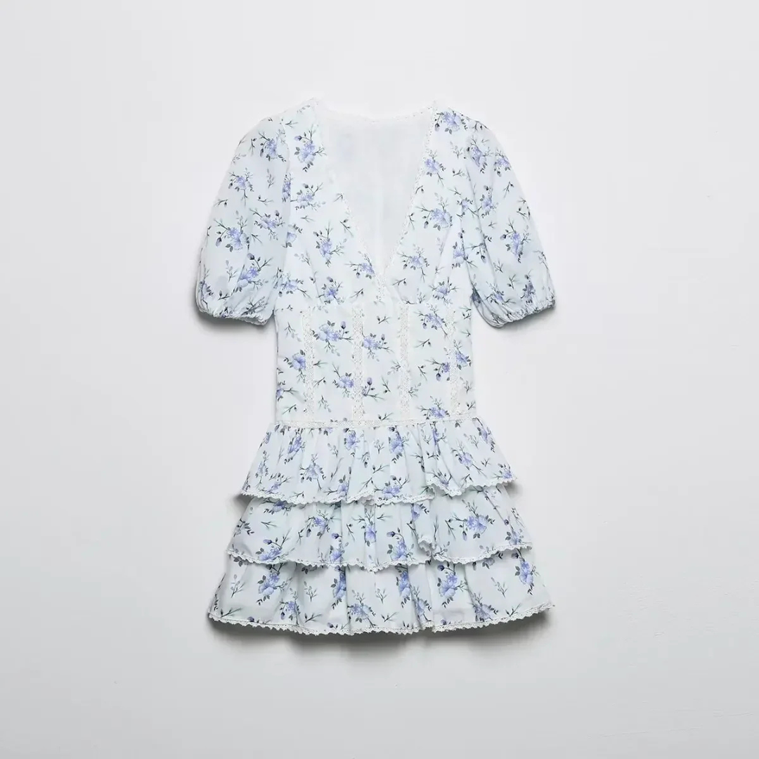 Madelief | Dames Mini Jurk met Bloemenprint & Ruches