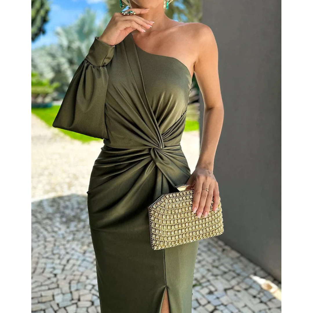 Sanne | Dames Effen Jurk met Zijsplit | Maxi met Open Mouw