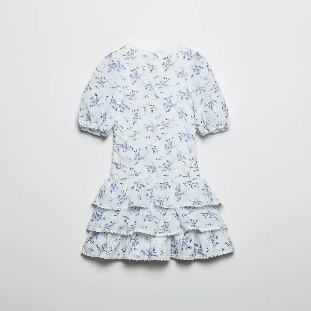 Madelief | Dames Mini Jurk met Bloemenprint & Ruches