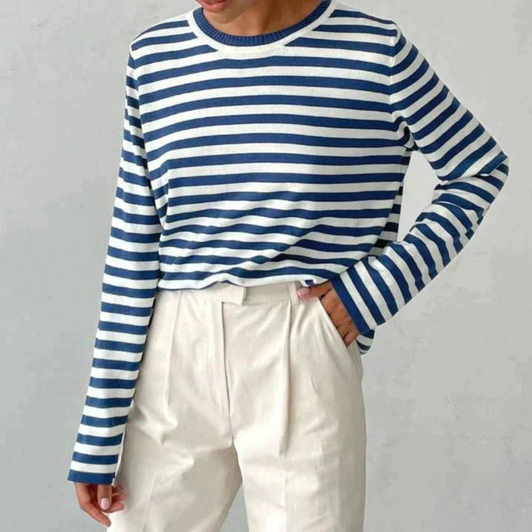 Elin | Dames Gestreepte Longsleeve met Ronde Hals