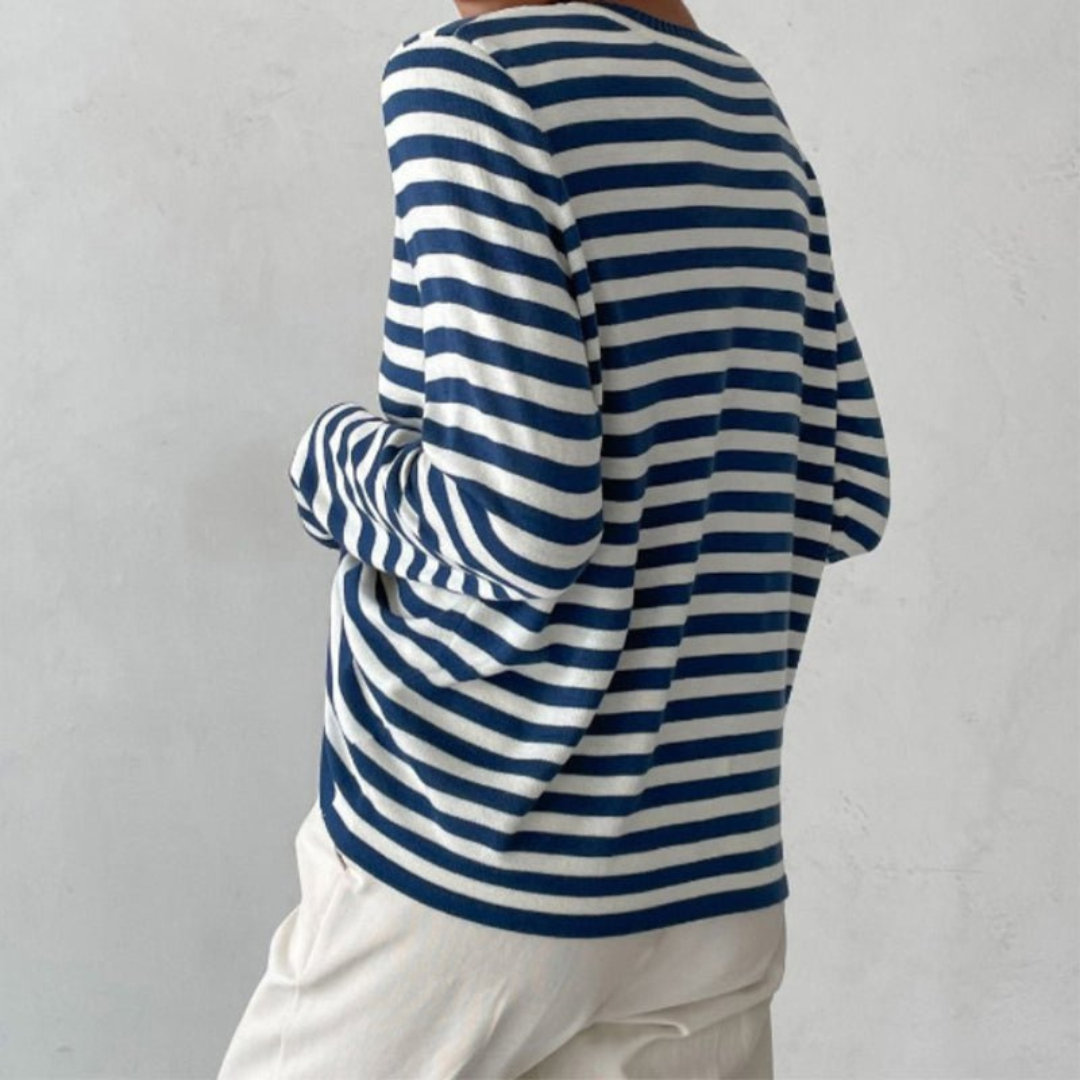 Elin | Dames Gestreepte Longsleeve met Ronde Hals