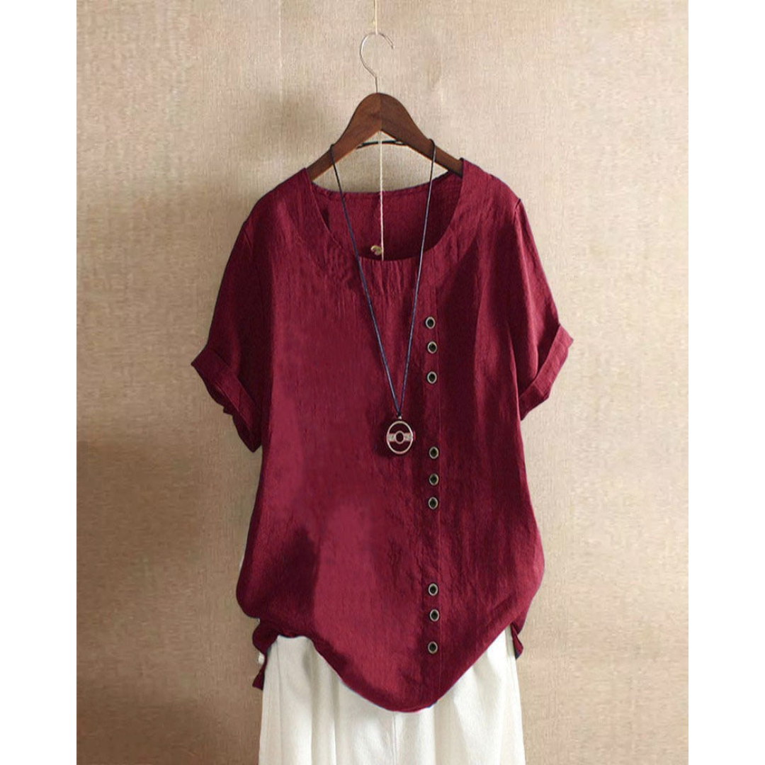 Fenne | Effen blouse met korte mouwen en ronde halslijn