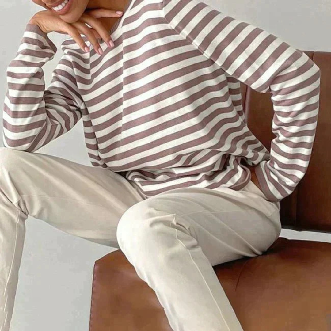 Elin | Dames Gestreepte Longsleeve met Ronde Hals