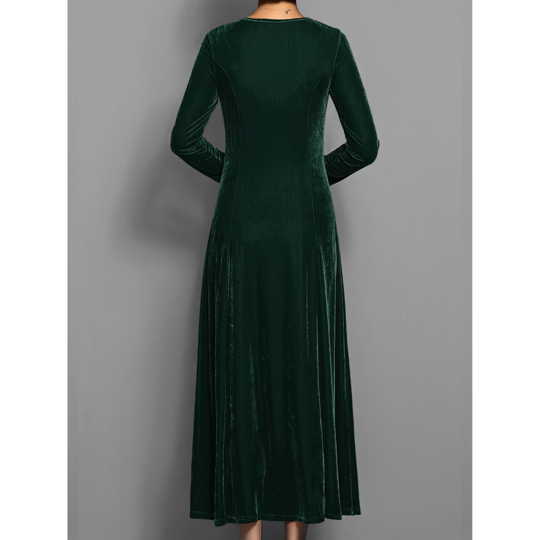 Sara | Dames Jurk met Lange Mouwen | Midi met Ronde Hals