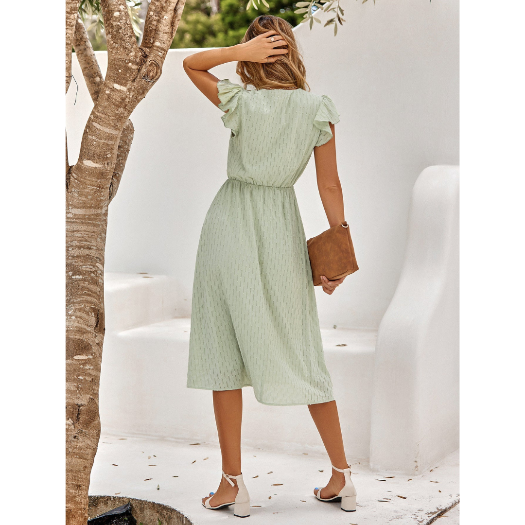 Femke | Dames Midi Jurk | V-hals & Elastische Taille Zomerjurk