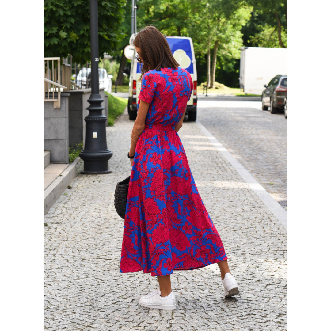 Jolijn | Dames Kleurrijke Jurk | Midi met V-hals