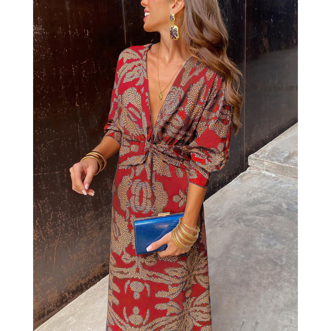 Rosalie | Dames Boho Midi Jurk met Bloemenprint