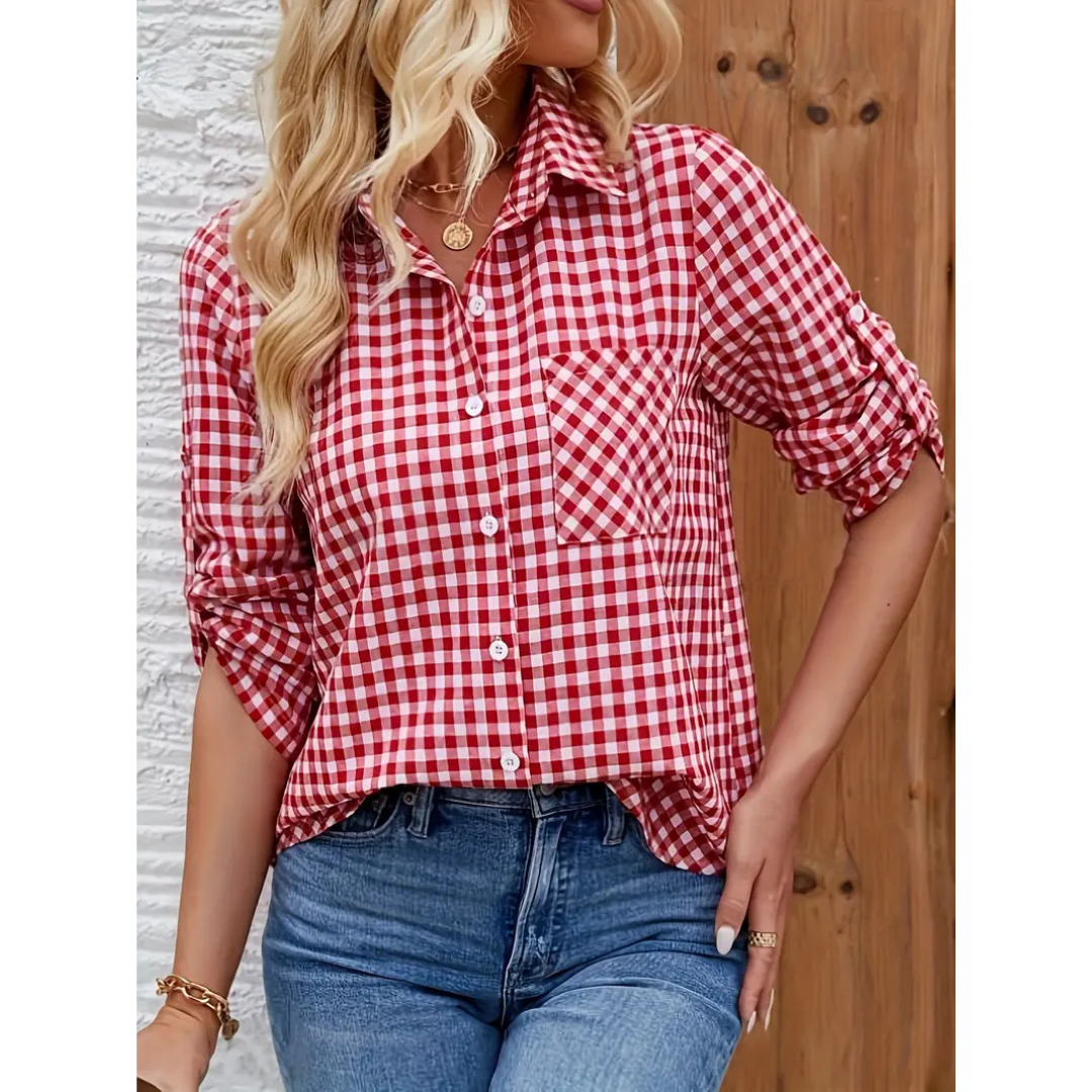 Wies | Dames Geruite Oversized Blouse met Lange Mouwen