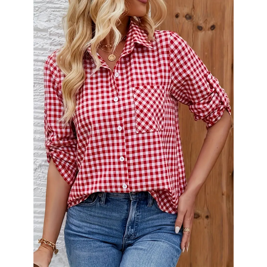 Wies | Dames Geruite Oversized Blouse met Lange Mouwen