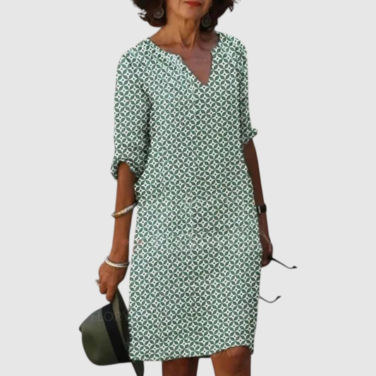 Gerdien | Dames Jurk met Print | Midi met V-hals