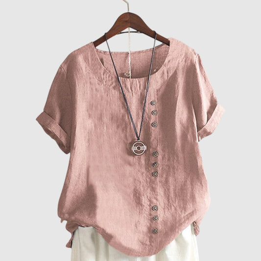 Fenne | Effen blouse met korte mouwen en ronde halslijn