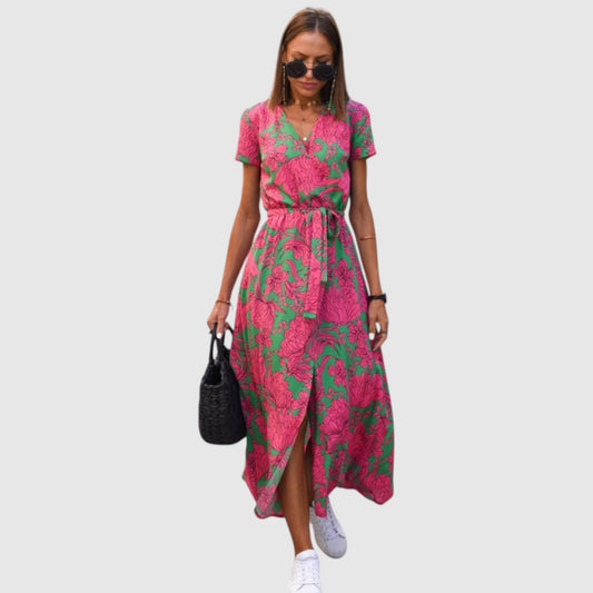 Jolijn | Dames Kleurrijke Jurk | Midi met V-hals