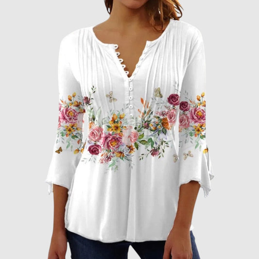 Marie | Dames Blouse | Bloemenprint V-Hals Korte Mouwen