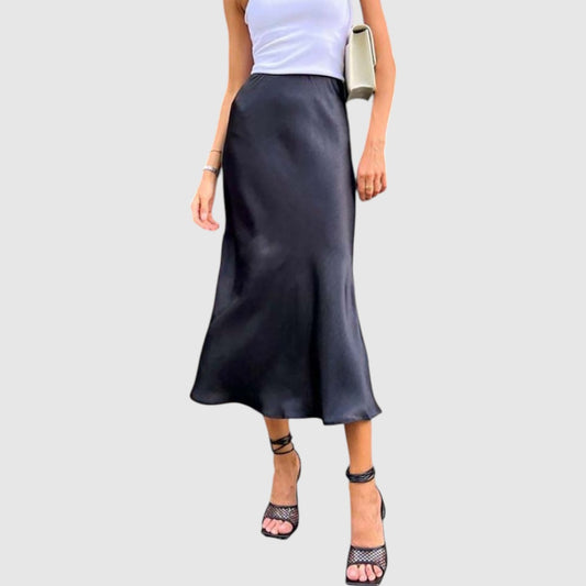 Amelie | Dames Satijnen Midirok met Elastische Taille | Satijnen Rok