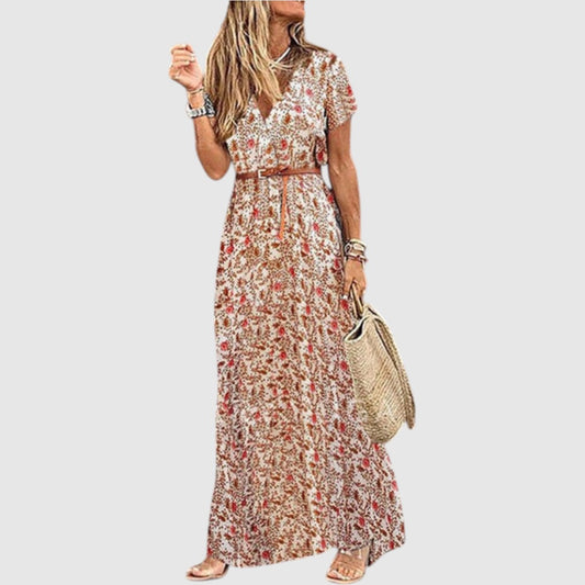 Merel | Dames Boho Jurk met V-Hals en Paisley Print | Maxi Jurk Zomer met Riem