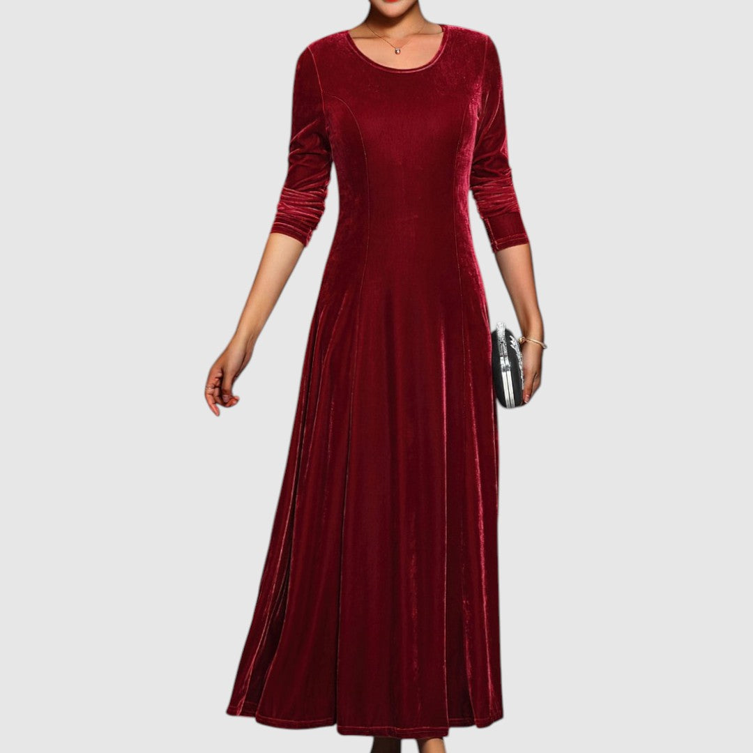 Sara | Dames Jurk met Lange Mouwen | Midi met Ronde Hals