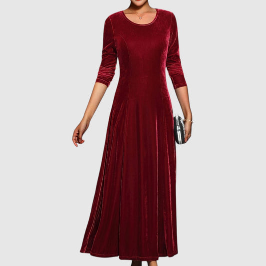 Sara | Dames Jurk met Lange Mouwen | Midi met Ronde Hals