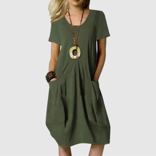 Susan | Dames Zomer Jurk met Ronde Hals | Midi met Zakken