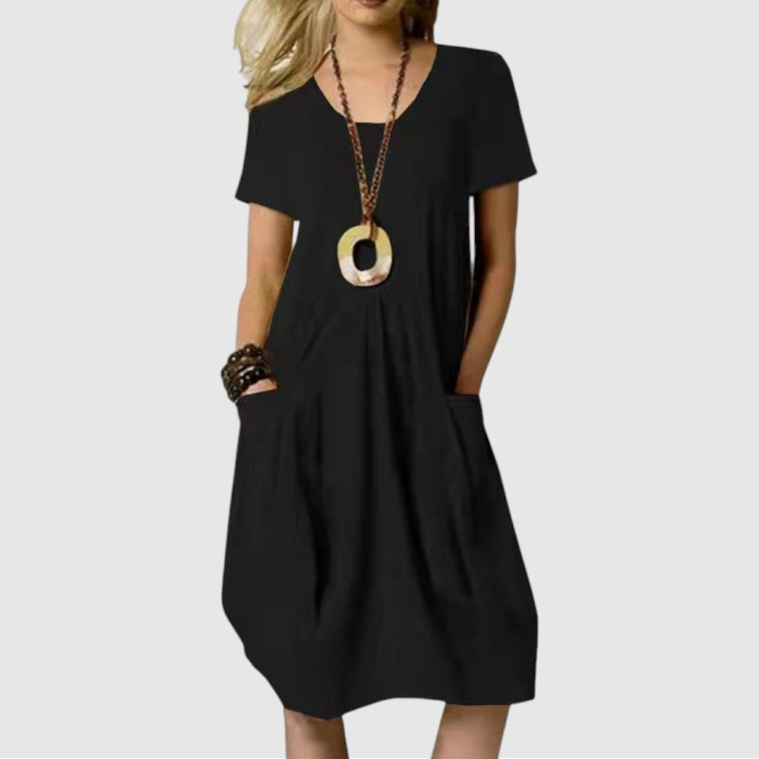 Susan | Dames Zomer Jurk met Ronde Hals | Midi met Zakken