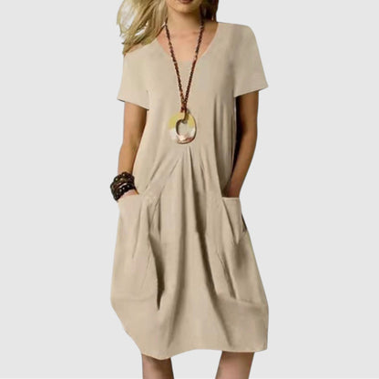 Susan | Dames Zomer Jurk met Ronde Hals | Midi met Zakken