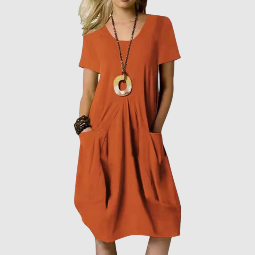 Susan | Dames Zomer Jurk met Ronde Hals | Midi met Zakken
