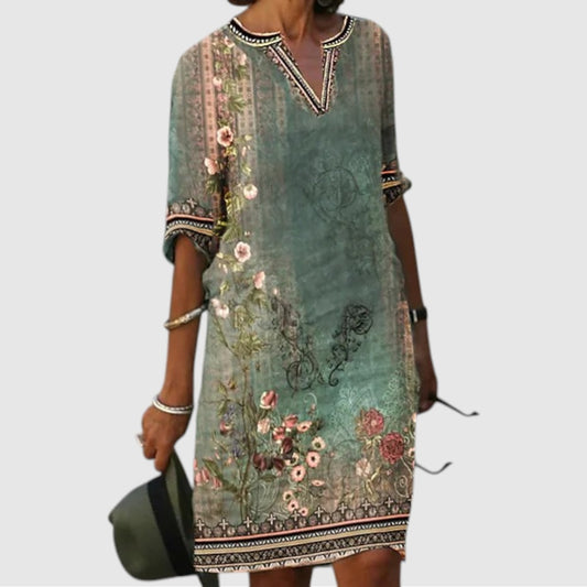 Maartje | Dames Zomer Jurk met Bloemenprint | Mini met V-Hals