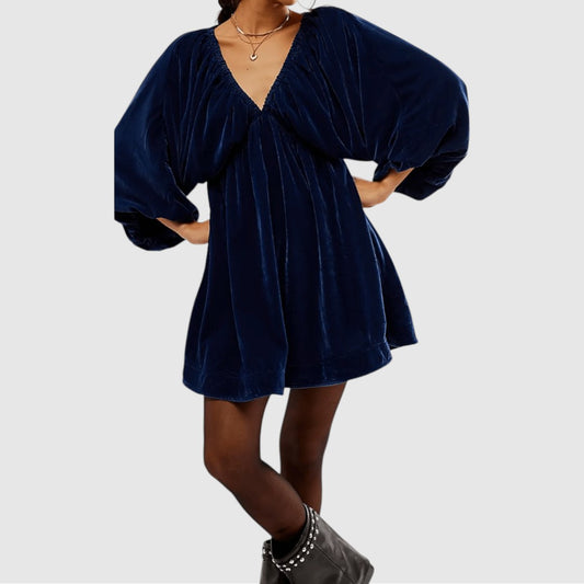 Bo | Dames Fluwelen Jurk | Mini met V-hals