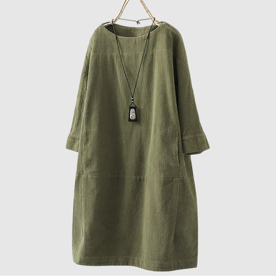 Hannah | Dames Corduroy Jurk | Midi met Zakken