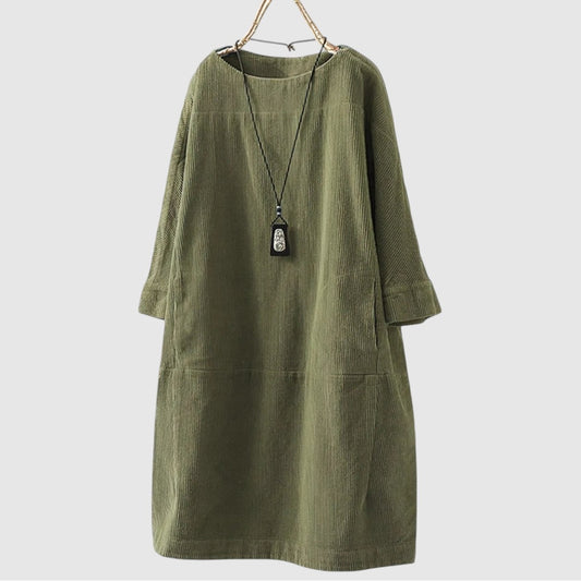 Hannah | Dames Corduroy Jurk | Midi met Zakken