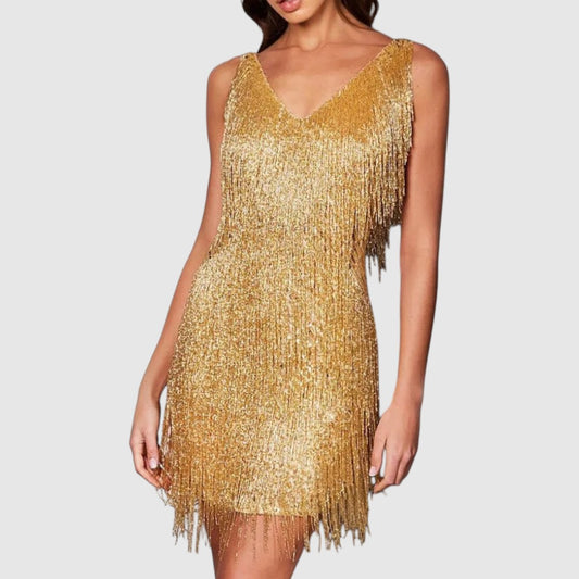 Veerle | Dames Glitter Jurk | Mini met Paillettenveren