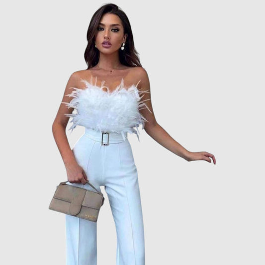 Lynn | Dames Veer Bandeau Jumpsuit met Wijde Pijpen