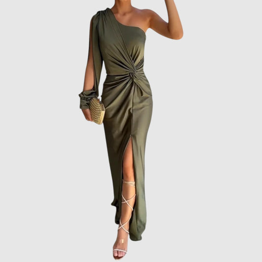 Sanne | Dames Effen Jurk met Zijsplit | Maxi met Open Mouw