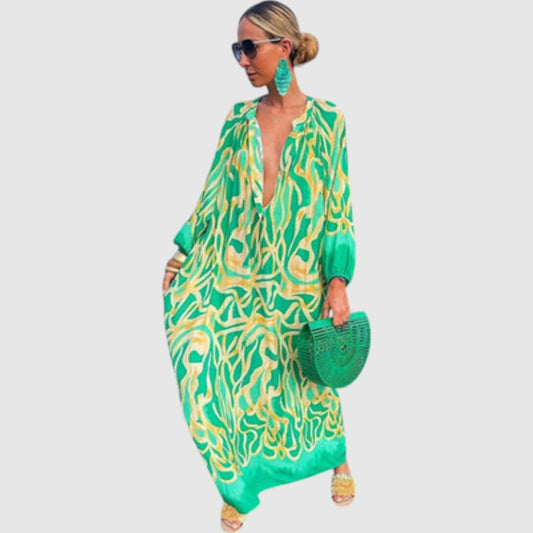Benthe | Dames Strand Boho Jurk | Maxi met Diepe V-hals