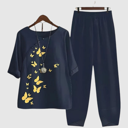Bente | Dames 2-Delige Set met Gedrukte Blouse en Losse Broek