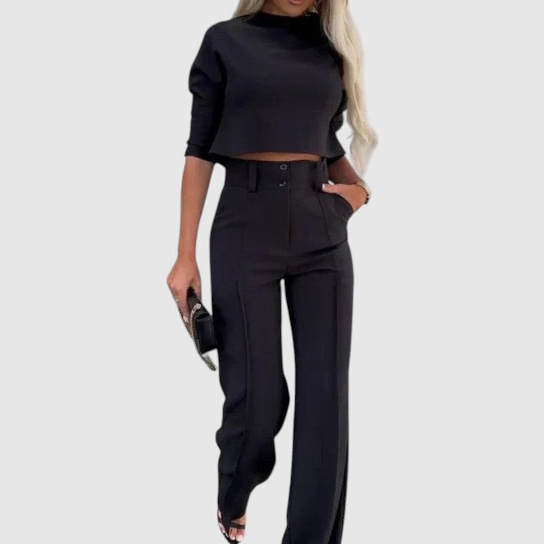 Bregje | Dames Set met Cropped Top en Broek met Wijde Pijpen