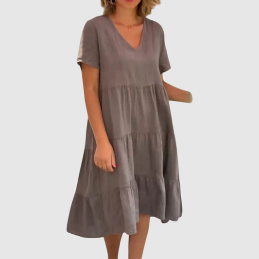 Corine | Dames Linnen Strand Jurk | Midi met V-Hals