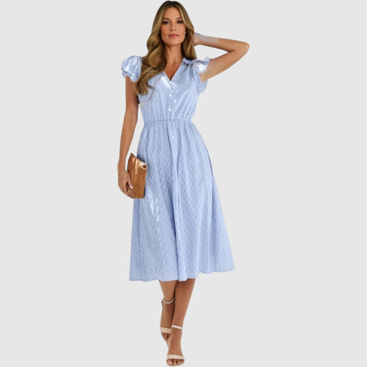 Femke | Dames Midi Jurk | V-hals & Elastische Taille Zomerjurk