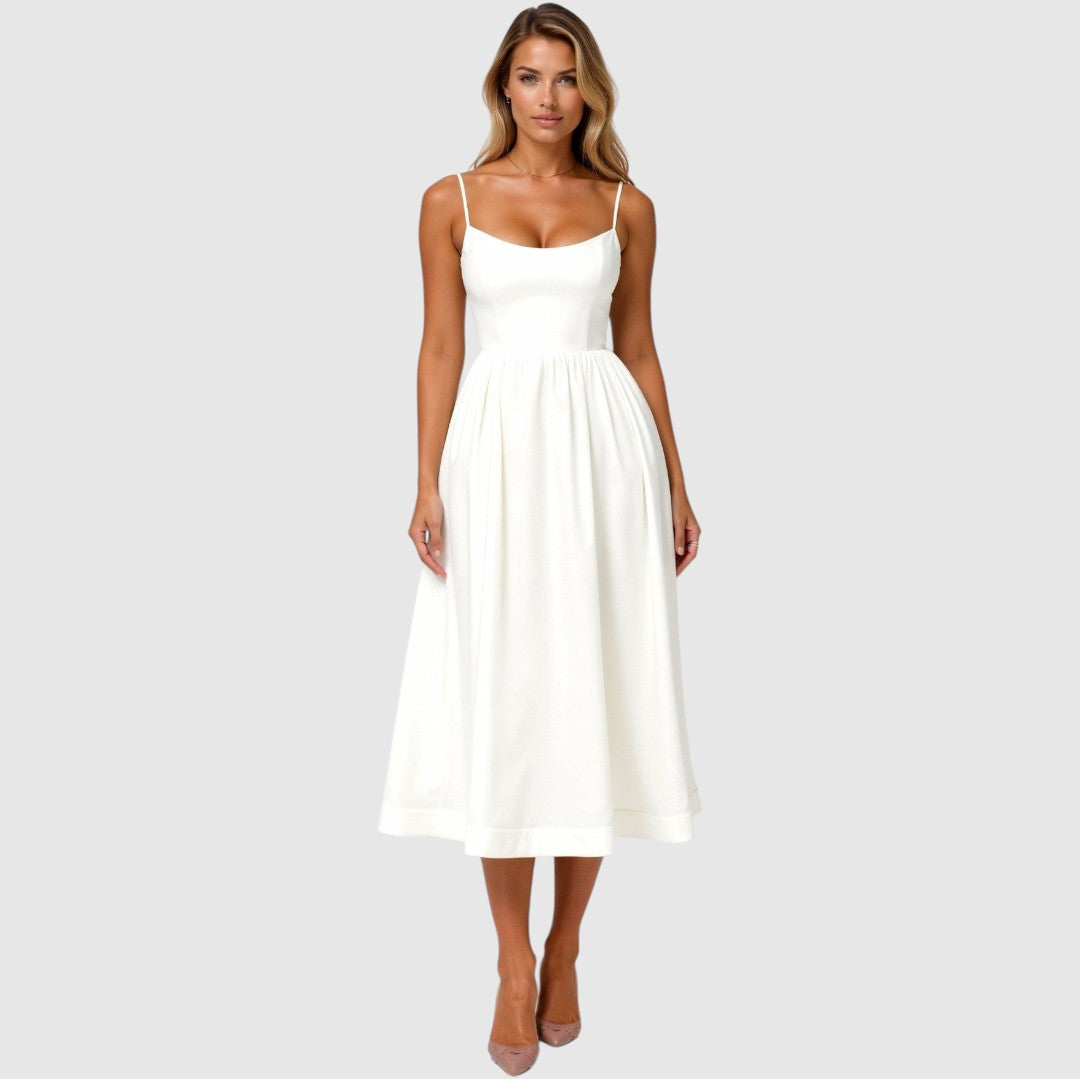 Beaudine | Dames Jurk met Spaghettibandjes | Midi met Open Rug