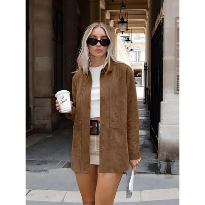 Vera | Dames Oversized Suède Jas met Knoopsluiting en Zakken