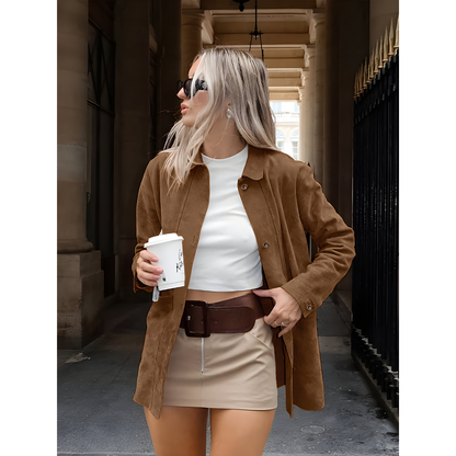 Vera | Dames Oversized Suède Jas met Knoopsluiting en Zakken