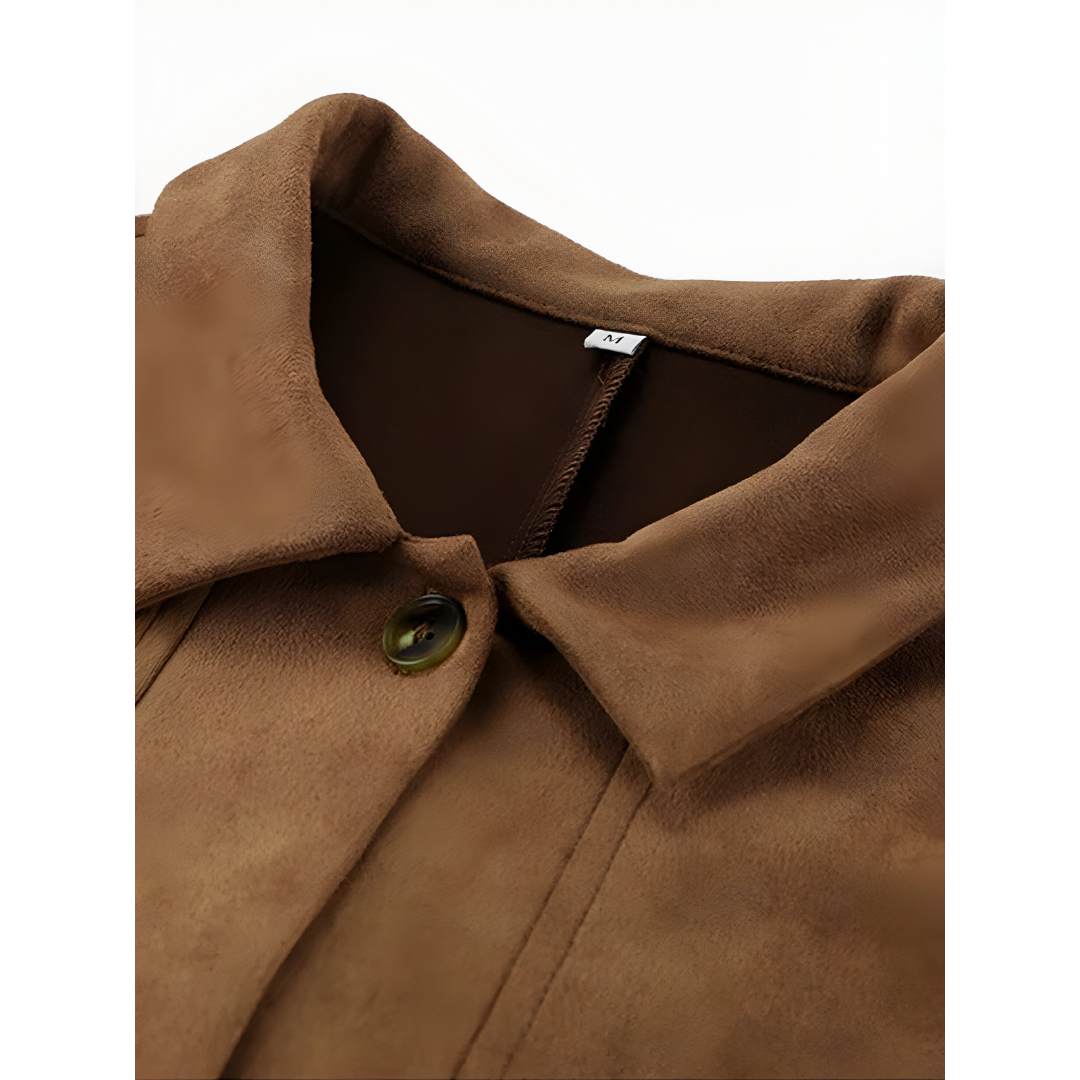 Vera | Dames Oversized Suède Jas met Knoopsluiting en Zakken