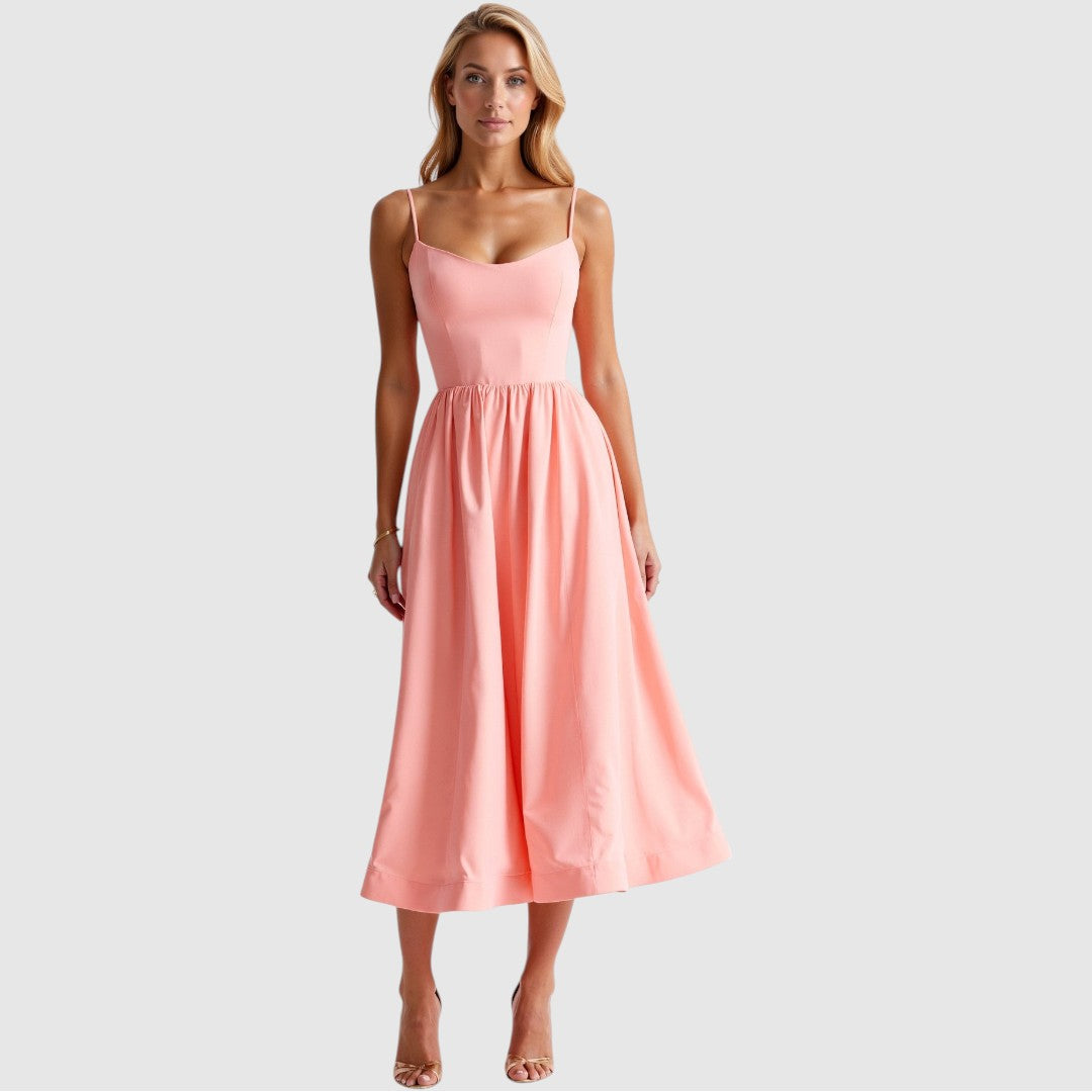 Beaudine | Dames Jurk met Spaghettibandjes | Midi met Open Rug