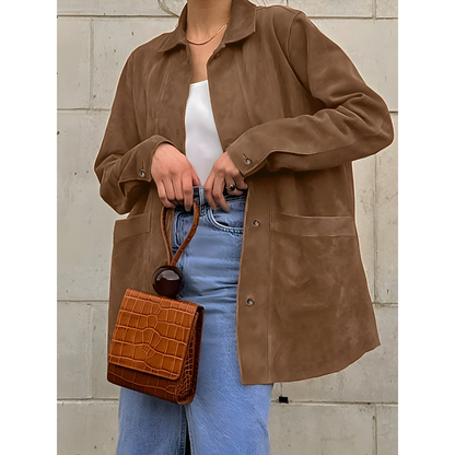 Vera | Dames Oversized Suède Jas met Knoopsluiting en Zakken