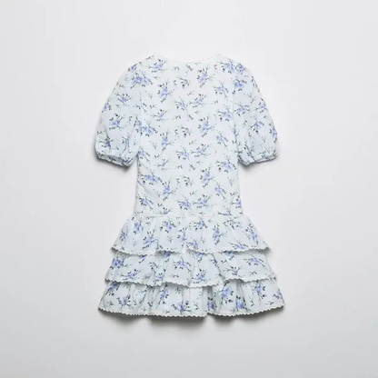 Madelief | Dames Mini Jurk met Bloemenprint & Ruches