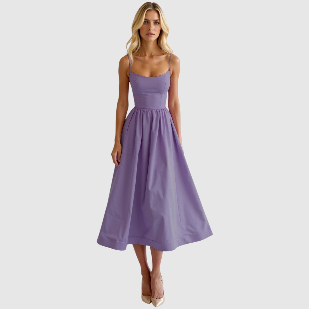 Beaudine | Dames Jurk met Spaghettibandjes | Midi met Open Rug